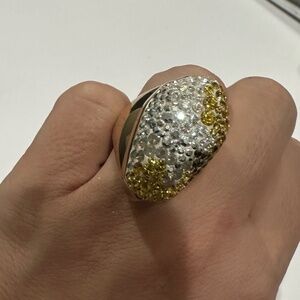 SWAROVSKI Yellow and White Crystal Cocktail Ring, Size 8.5, Yellow Gold Plated